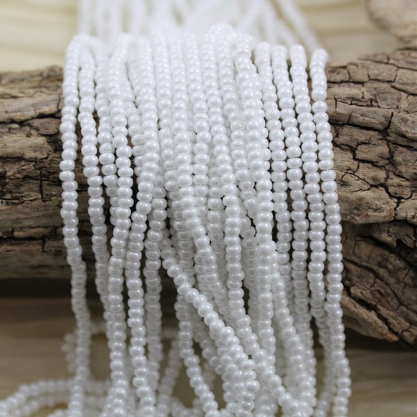 8/0 Snow Shimmer / White Luster Czech Seed Beads - 6/20", classy beads, accenting beads, great contrast, pearl look