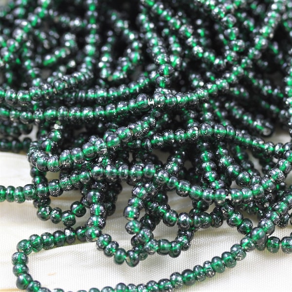 8/0 Vintage Bottle Green / Silver Lined Czech Seed Beads - 6/12", classy bottle green beads, accenting beads, vintage beads