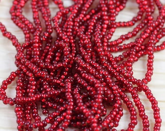 8/0 Dark Ruby / Silver Lined Czech Seed Beads - 6/20", classy beads, accenting beads, great contrast...