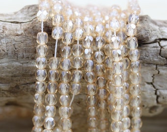 100pcs 4mm Champagne Luminous Fire Polished Faceted Round Czech Glass Beads