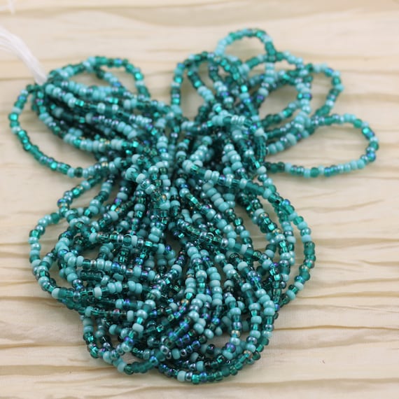 Vintage Ocean Blue Round Translucent Glass Seed Beads 20/" Hank Luminous Glow!