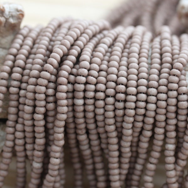 8/0 Matte Concrete Brown SolGel Czech Seed Beads - 6/20", frosted look, warm grey color