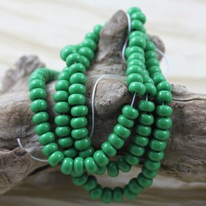 1/0 Green Czech Seed Beads - Look like Trading African Beads - 1 strand 20" long, Chunky Czech glass beads, crow beads