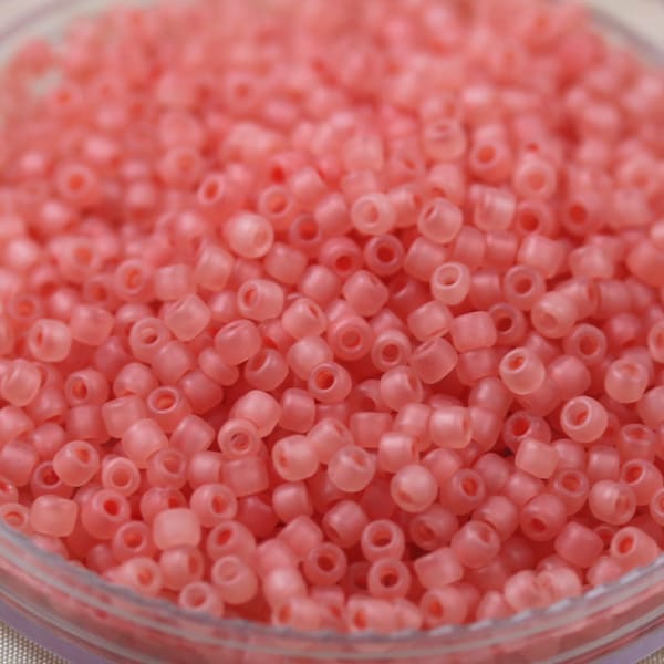 20g 8/0 Frosted Peachy Pink Matsuno Seed Beads - 20grams - spectacular color, frosted beach glass beads, yummy color