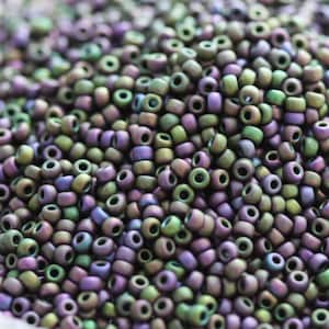 NEW! Discontinued!  20g 11/0 Matte Metallic Olive-Purple Iris Miyuki Seed Beads - frosted metallic iris beads, Miyuki 2062