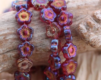 LIMITED! 25pcs 10mm Opal Fuchsia Iris Forget-Me-Not Flower Czech Glass Beads - summer flower beads