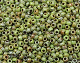 8/0 Chartreuse Picasso Miyuki Seed Beads - 20grams - spectacular colors...