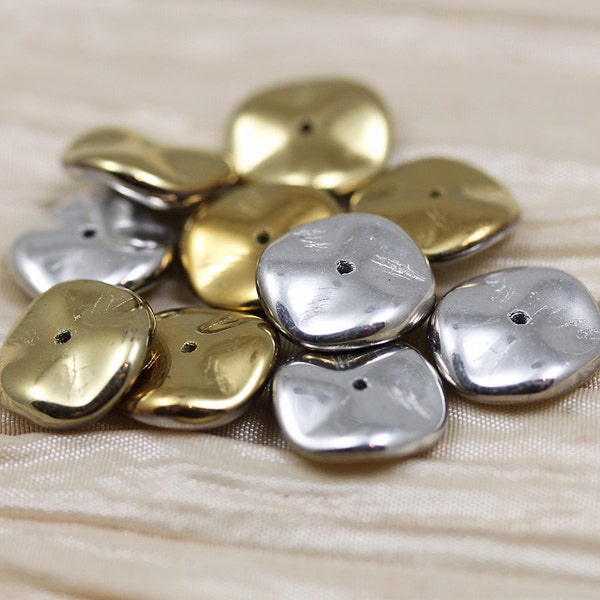 10pcs 12mm California Silver Ripple Czech Glass beads, wavy discs beads, metallic discs, fresh new shape