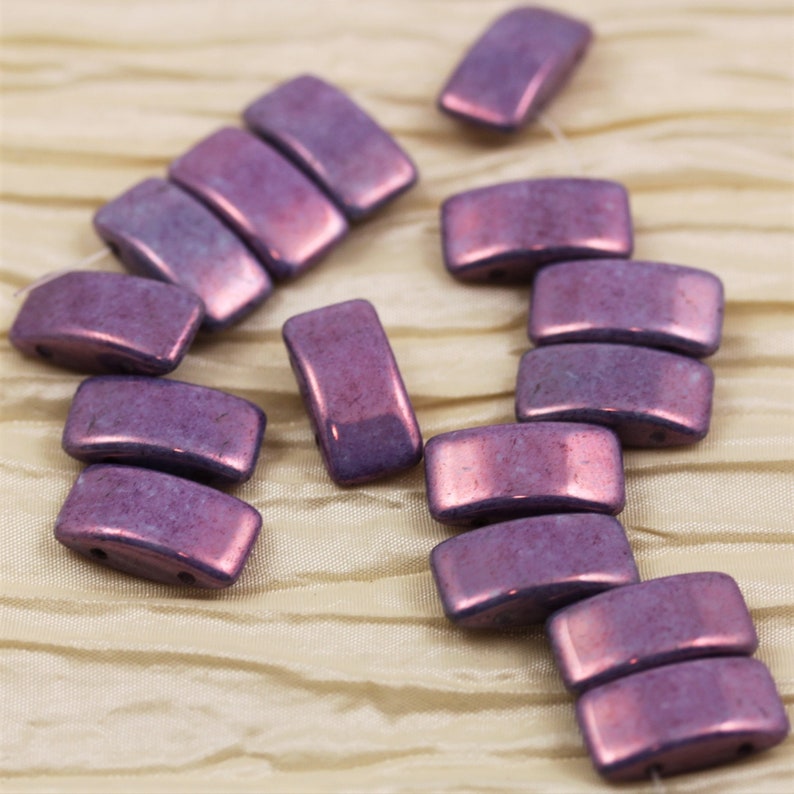 2 hole beads ethnic beads luster beads 15pcs 9X17mm Lila Vega Luster 2-hole Carrier Czech Glass Beads puffed rectangle glass beads NEW