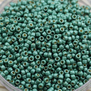 20g 8/0 PermaFinish Frosted Galvanized Jade Green Toho Seed Beads - 20grams - spectacular colors... PF589F