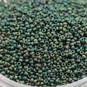 20g 11/0 Matte Metallic Forest Green Iris Miyuki Seed Beads - spectacular color, frosted metallic iris beads, Miyuki 2020