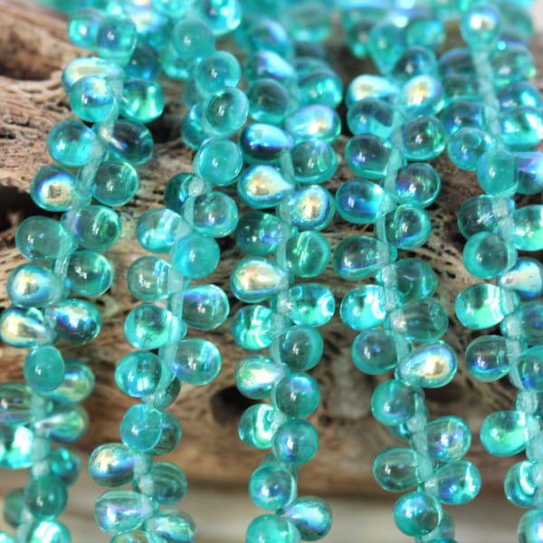 NEW!!! 98-100pcs 6X4mm Light Teal AB Tear Drops Czech Glass Beads, delicate drop beads, fringe beads