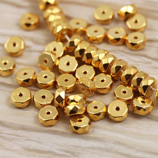 Back! 25pcs 6x3mm 24Kt Gold Plated  Fire Polished Rondell / Bolt Czech Glass Beads, real gold plated beads, 24K gold beads