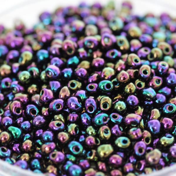 NEW! 30g 3.4mm Metallic Purple Iris Miyuki Drop Beads - 30grams, fringe beads, tear drops, Miyuki 454