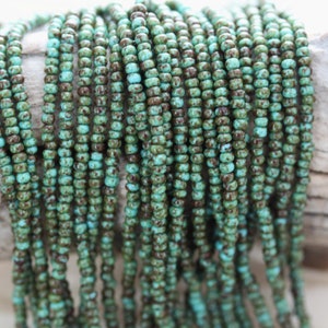 NEW! Full hank 11/0 Blue Turquoise Picasso Czech seed beads - 12/20&quot; hank, Picasso seed beads, rustic beads