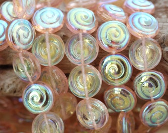 10pcs 13mm Jonquil - Rose AB Spiral Shell / Snail Czech Glass Beads