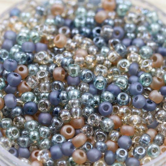 RARE!!! 70g 6/0 Beached Glass Mega Mix Czech seed beads, loose beach glass beads, 70grams!!! Ocean beads, summer beach glass