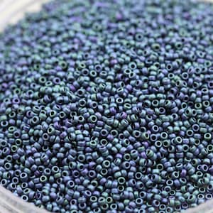 20 grams 15/0 Matte Metallic Blue / Green Iris Miyuki Seed Beads - spectacular color, frosted metallic iris beads, Miyuki 2064