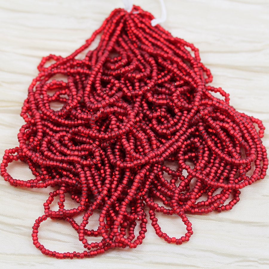 11/0 Matte Dark Ruby / Silver Lined Czech Seed Beads, Full Hank