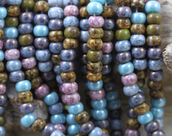 Limited! 2/0 Aged Ocean Paradise Striped Picasso Mega Mix ( large hole) Czech Seed Beads - 1 strand 22"- spectacular aged colors...