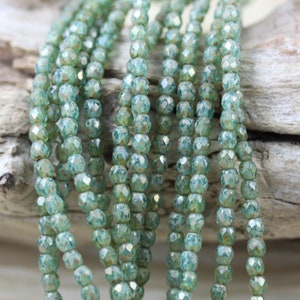 100pcs 3mm Aqua Silver Picasso Faceted Round Czech Glass Beads - fabulous Picasso  colors...