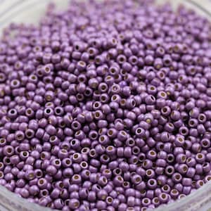 20g 11/0 PermaFinish Frosted Galvanized Pale Lilac Toho Seed Beads, metallic beads. superior quality, color PF579F