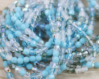NEW! 98-100pcs 4mm Ocean Blue Mega Mix Faceted Round Fire Polished Czech Glass Beads - fabulous colors, versatile size, 4mm beads