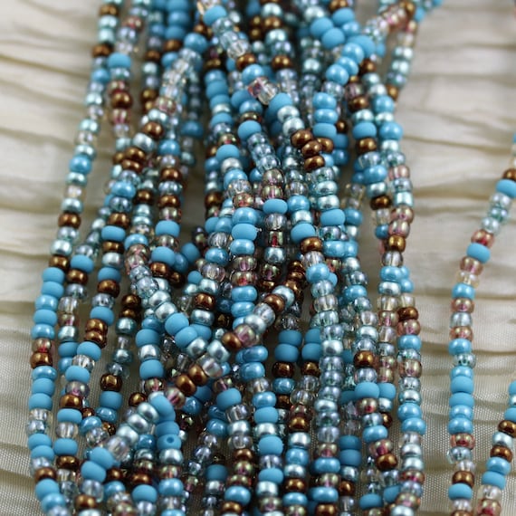 11 Strands Summer Glass Seed Bead Mix Turquoise Green Aqua Tan Beige Beading Jewelry Making Craft Supplies