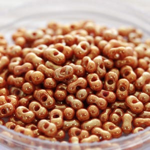 NEW! Discontinued! 30g 3x6mm Gold Lustered Farfalle Japanese Glass Beads, peanut beads, berry beads, Matsuno beads