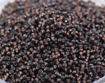 20g 11/0 Matte Rich Brown / Silver Lined Miyuki Seed Beads - 20grams, Miyuki 29F, rich color, beached style, firefly effect