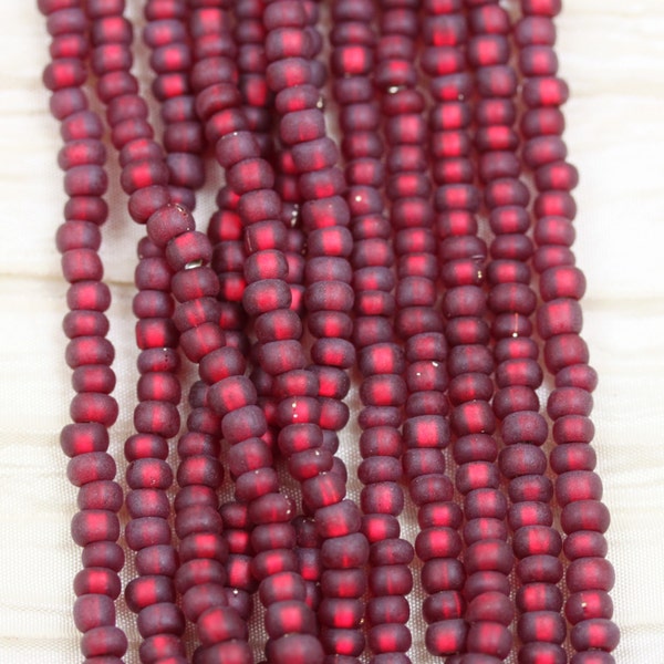 70g 6/0 Matte Garnet / Silver Lined Czech Seed Beads, 70grams, frosted finish, fabulous firefly effect, rich color...