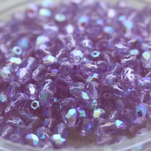 NEW!!! 98-100pcs 4mm Violet AB Fire Polished Faceted Round Czech Glass Beads