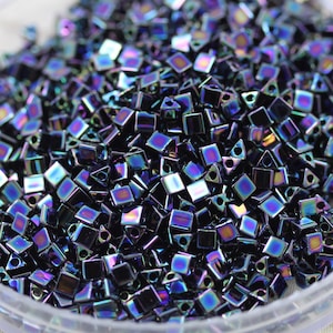 Discontinued! 30g 8/0 Peacock Iris Sharp Triangle Miyuki Seed Beads - 30grams, superior quality, Miyuki 455, eyecatching iris color