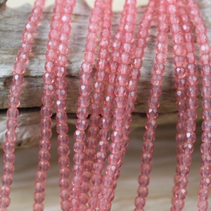 100pcs 3mm Pink Opal Faceted Round Fire Polished Czech Glass Beads - fabulous colors, versatile size, 3mm beads