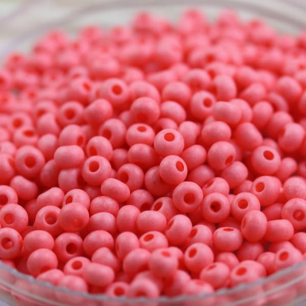 70g 6/0 Matte Salmon Solgel Czech Seed Beads, 70 grams, frosted finish, summery beads, ceramic pink seed beads
