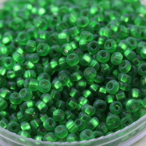 RARE!!! 70g 6/0 Matte Kelly green / Silver Lined Czech Seed Beads, 70grams, frosted finish, fabulous firefly effect, rich color...
