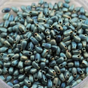 30grams Fancy Color 3x5.5mm Matte Metallic Patina Iris Miyuki Long Drop Beads - 30grams, fringe beads, tear drops, color 2008