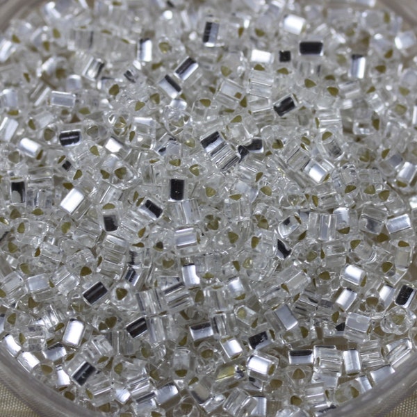 Discontinued! 30g 8/0 Crystal Silver Lined Triangle Toho Seed Beads - 30grams, fancy beads. superior quality, Toho 21, crystal rainbow beads