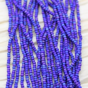 BACK! 11/0 Matte Royal Blue AB Czech seed beads - 1  hank- 12/20&quot;, rainbow ceramic looking beads, raku beads