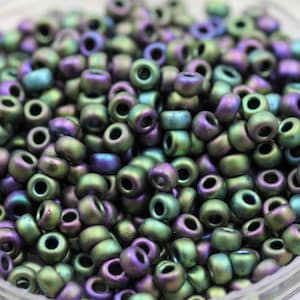 30g 6/0 Matte Metallic Lavender / Olive Iris Miyuki Seed Beads - 30grams - Miyuki 2019, frosted metallic iris beads