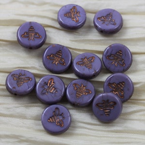 12 Stück 12 mm Silky Purple/Dark Bronze Münzen mit Biene Tschechische Glasperlen