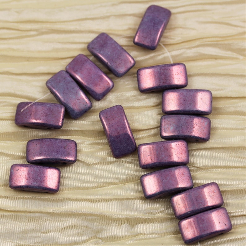 2 hole beads ethnic beads luster beads 15pcs 9X17mm Lila Vega Luster 2-hole Carrier Czech Glass Beads puffed rectangle glass beads NEW