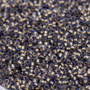 20g 15/0 Matte Sapphire / Gold Lined Toho Seed Beads, metallic beads. micro seed beads, frosted gold beads, Toho 997FM