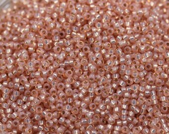 20g 11/0 Milky Pale Peach / Silver Lined Miyuki Seed Beads