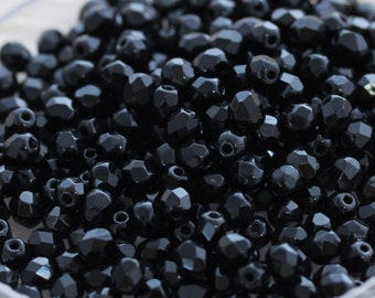 NEW!!! 98-100pcs 4mm Jet Faceted Round Czech Glass Beads, classy black color