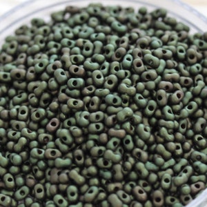 25g 2x4mm Matte Olive Bronze Farfalle Japanese Glass Beads, peanut beads, berry beads, Matsuno beads
