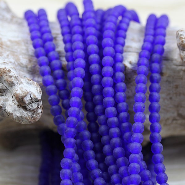 NEW!!! 100pcs 4mm Matte Cobalt Smooth Round (druk) Czech Glass Beads, summer color, fresh look, beached glass beads