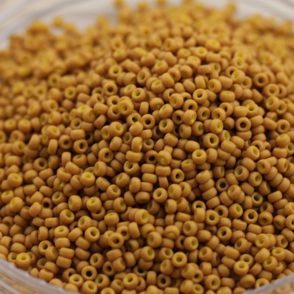 20g 11/0 Frosted Golden Luster Mustard Miyuki Seed Beads - 20grams - spectacular, frosted ceramic beads, Miyuki 1233