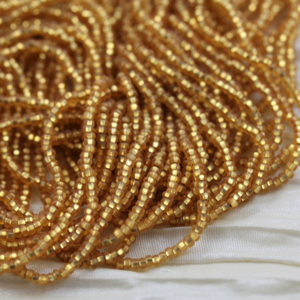 RARE!!! 11/0 Matte Gold / Silver Lined Czech Seed Beads full hank -12/20" fabulous firefly effect, and frosted finish