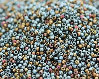 20g 15/0 Galvanized Blue Gold Toho Seed Beads, metallic. superior quality micro beads, gold beads, Toho 721